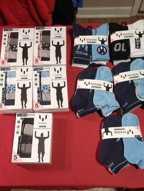 Messi Boys 25 Boxer Briefs & 30 Pair Sock Bundle - Size Large